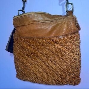 NEW Langellotti Italian Leather Woven Large Crossbody Bag Purse Boho Country